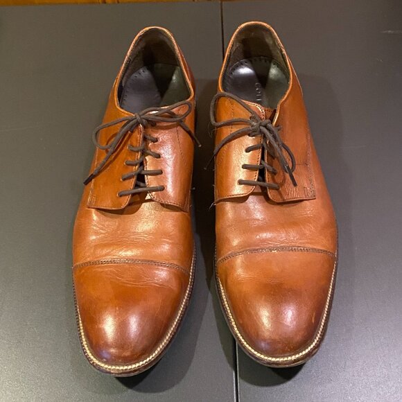 Cap Toe Derby Dress Shoes in British Tan - Picture 2 of 6